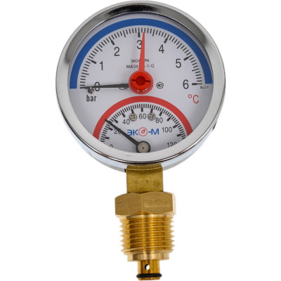 ЭКО-М Термоманометр экомера мд04-63мм 0..6бар 0..120с g1\4 с переходником на g1\2 МД04-63-G-6-120-РИ