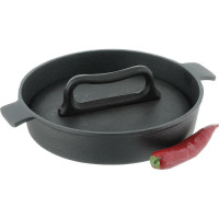 Сковорода MYRON COOK чугун для цыпленка табака с прессом 24 см GR24SET