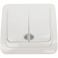 Выключатель Smartbuy 2-клавишный с индикатором 10А белый, керамика Марс SBE-02w-10-SW2-1-c