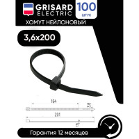 Хомут Grisard Electric 3,6x200 мм, нейлон, черные, 100 шт. GRE-010-0010