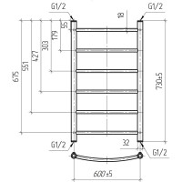 Водяной полотенцесушитель ТЕРА Ребро 600x800 ПСБ-12-14