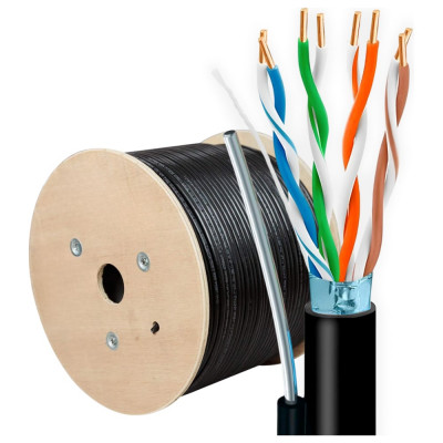 Кабель витая пара 5Bites express ftp/solid/5e/24awg/copper/pe/black/outdoor/msgr/drum/305m FS5525-305BPE-M