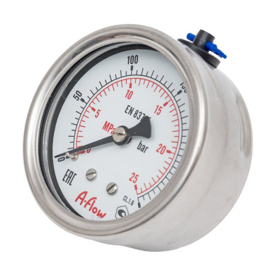 Манометр от 0 до 250 бар из нержавеющей стали, D63 мм, NPT 1/4", штуцер сзади по центру A-Flow G32-S-4N-63B-250bar