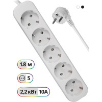 Удлинитель с заземлением Defender E518 1.8 м, 5 розеток 99229