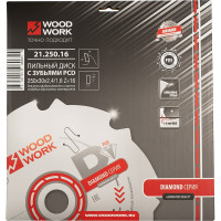 Диск пильный с PCD зубьями (250x2.4-1.8x30 мм; Z=16) WOODWORK 21.250.16
