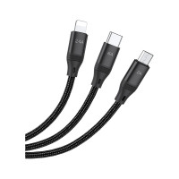 Usb кабель Hoco u104 lightning 8-pin/microusb/type-c, 3в1, 1м, нейлон (черный) 0L-00057781