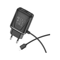 СЗУ Borofone ba50a beneficence 2xusb, 2.1а, интегрированный кабель lightning 8-pin, 1м (черный) 0L-MG-WF314