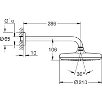 Верхний душ + душевой кронштейн Grohe Tempesta 210 286 мм 28576000, 9.5 л/мин 26412000