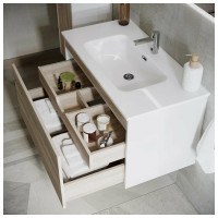 Подвесная тумба Sancos Smart 590x450x500, c двумя ящиками оснащенными доводчиками, дуб бардолино/белый, арт. SM60E