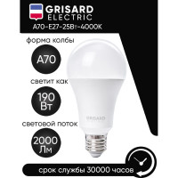 Светодиодная лампа Grisard Electric шар A70 E27 25Вт 4000K (10 шт/уп) GRE-002-0101