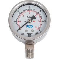 Манометр от 0 до 60 бар из нержавеющей стали, D63 мм, NPT 1/4", штуцер снизу A-Flow G32-S-4N-63A-60bar