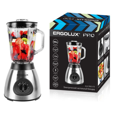 Настольный блендер Ergolux ELX-TB02-C72 серебристо-черный PRO (900 Вт, 220-240 В, стекл.чаша) 15251