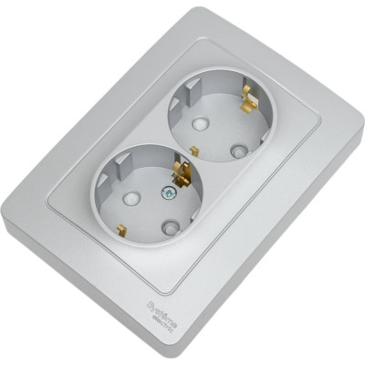 Розетка Systeme Electric Blanca внутр Алюминий 2-ая с/з со шторками, 16А, 250В SE BLNRS001123