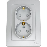 Розетка Systeme Electric Blanca внутр Алюминий 2-ая с/з со шторками, 16А, 250В SE BLNRS001123