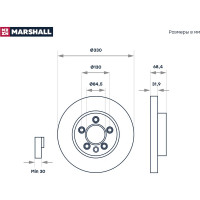 Тормозной диск передний левый Porsche Cayenne I 957 06-, VW Touareg I, II 02- MARSHALL M2000590