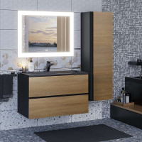 Шкаф-пенал для ванной комнаты uperwood Barsa_35х28х120 см, подвесной, черный/дуб сонома 293020545