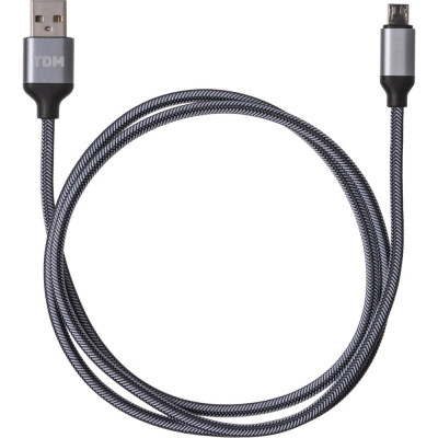 Дата-кабель TDM ELECTRIC ДК 10, USB - micro USB, 1 м, тканевая оплетка, серый, SQ1810-0310