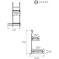 Угловая двухъярусная полка Lemax, длина 230 мм, ширина 230 мм, высота 435 мм, хром MX-422