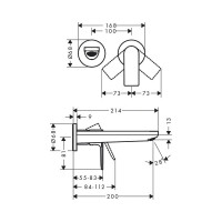 Внешняя часть смесителя для раковины Hansgrohe Rebris e настенный, 2 отв.72568000 00000122409