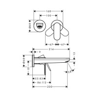 Смеситель для раковины Hansgrohe Rebris e настенный 2 отв. (внешняя часть) 72528000 00000122440