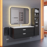 Зеркало для ванной с подсветкой Uperwood Modul_100х80 см, сенсорная кнопка, антизапотевание, черное, теплая подсветка 3049345677