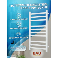 Электрический профильный полотенцесушитель Bauedge BAU Hotel 50x100, 10 планок, универсальный, белый полуматовый DB-0010