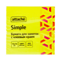 Стикеры Attache Simple 76x76 мм неоновые желтые 1 блок, 400 листов 1635534