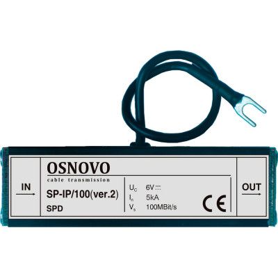 OSNOVO SP-IP/100(ver2) Устройство грозозащиты для локальной вычислительной сети (скорость до 100 Мб/с), 1 вход (RJ45-мама), 1 выход (RJ45-мама). sct1077