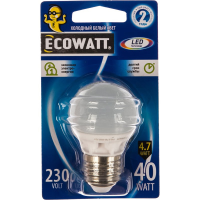 Светодиодная лампа ECOWATT P45, 230 В, 4.7 Вт, 4000K E27 4606400613985