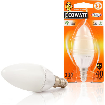 Светодиодная лампа ECOWATT B35, 230 В, 4.7 Вт, 2700K E14 4606400613329