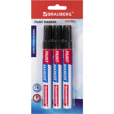 BRAUBERG Маркер-краска лаковый EXTRA paint marker 4 мм, ЧЕРНЫЕ, НАБОР 3 шт., 151999