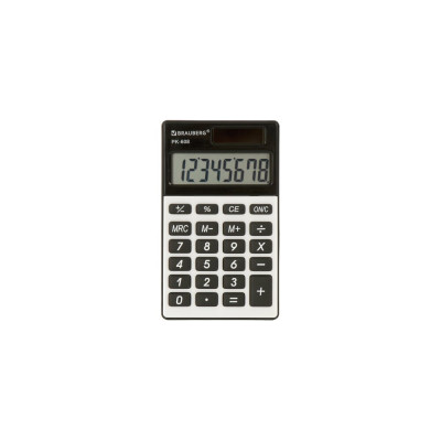 BRAUBERG Калькулятор карманный PK-608 107x64 мм, 8 разрядов, двойное питание, СЕРЕБРИСТЫЙ, 250518