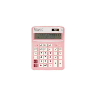 BRAUBERG Калькулятор настольный EXTRA PASTEL-12-PK 206x155мм, 12 разрядов, РОЗОВЫЙ, 250487