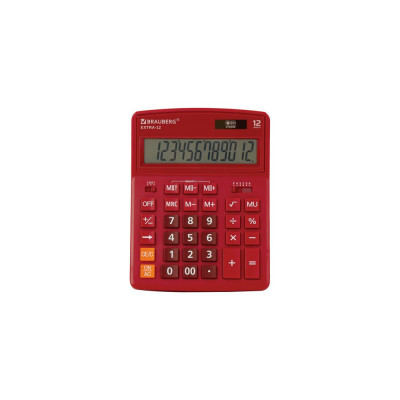BRAUBERG Калькулятор настольный EXTRA-12-WR 206x155мм, 12 разрядов, дв.питание, БОРДОВЫЙ, 250484