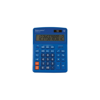 BRAUBERG Калькулятор настольный EXTRA-12-BU 206x155мм, 12 разрядов, дв.питание, СИНИЙ, 250482