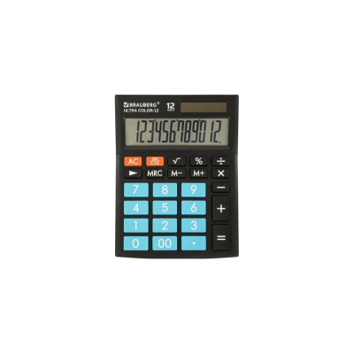 BRAUBERG Калькулятор настольный ULTRA COLOR-12-BKBU 192x143мм, 12 разрядов,ЧЕРНО-ГОЛУБОЙ, 250497