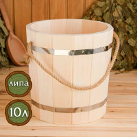 Ведро из липы Добропаровъ 10 л, нержавеющий обруч, ручка-веревка 1311798