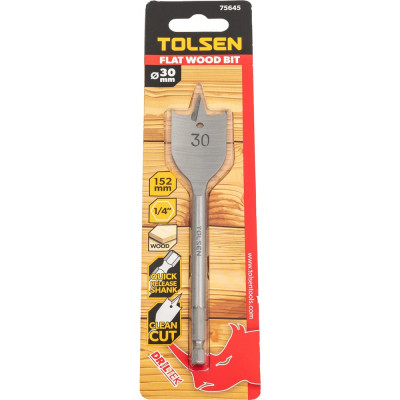 Сверло по дереву перьевое 30х152 мм, 1/4'' TOLSEN 75645