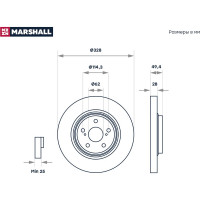 Тормозной диск передний Toyota Highlander II, III 08- / RAV4 IV 12-, Lexus RX III 08- / NX MARSHALL M2000631