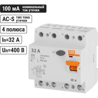 Устройство защитного отключения TDM ELECTRIC ВД1-63S 4Р 32А 100мА SQ0203-0066