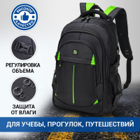 Универсальный рюкзак BRAUBERG TITANIUM, черный с салатовыми вставками, 45x28x18см, 270766