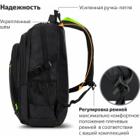 Универсальный рюкзак BRAUBERG TITANIUM, черный с салатовыми вставками, 45x28x18см, 270766