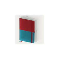 Блокнот BRAUBERG А5, 148x218мм, DUO, под кожу, с резинкой, 80л, клетка, красный/бирюзовый 113431