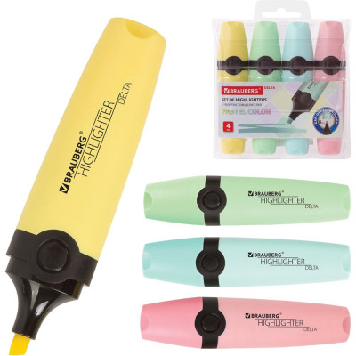 Текстовыделители BRAUBERG DELTA PASTEL набор 4 шт, ассорти, линия 1-5 мм 151735