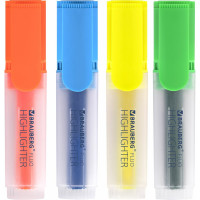 Набор текстовыделителей BRAUBERG FLUO 4 шт, ассорти, линия 1-5 мм 150403