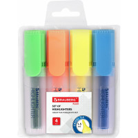 Набор текстовыделителей BRAUBERG FLUO 4 шт, ассорти, линия 1-5 мм 150403