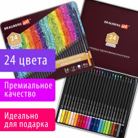 Художественные цветные карандаши BRAUBERG ART PREMIERE 24 цвета, мягкий грифель 4 мм, металлический кейс 181541