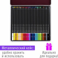 Художественные цветные карандаши BRAUBERG ART PREMIERE 24 цвета, мягкий грифель 4 мм, металлический кейс 181541