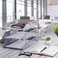 Горизонтальные лотки для бумаг BRAUBERG GRAND OFFICE комплект 3 шт, 334x255x271 мм, серый 238110