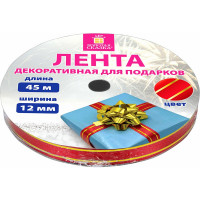 Декоративная упаковочная лента для подарков ЗОЛОТАЯ СКАЗКА золотые полосы, 12 мм х 45 м, красная 591823